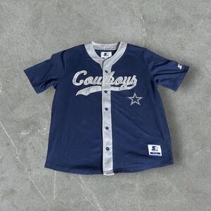 Dallas Cowboys Jersey Mens Large Navy Blue Starter Baseball Style NFL Sportswear